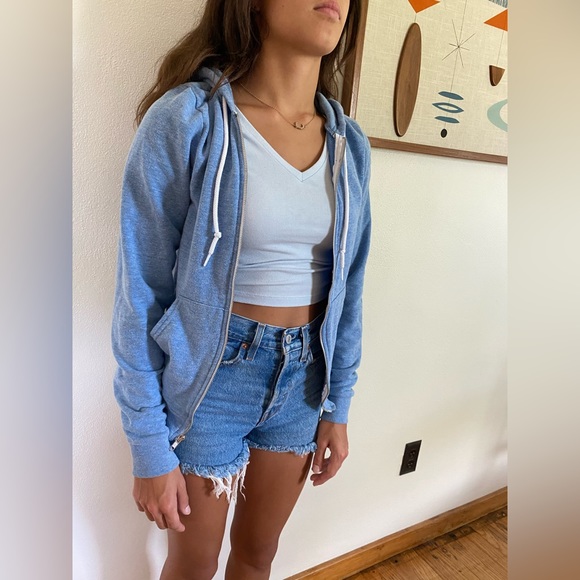 American apparel f497 xs Heather blue zippered hooded sweatshirt - Picture 2 of 6